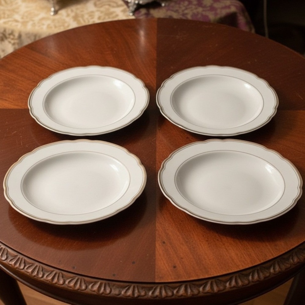 KAHLA Bavaria Soup Bowls White Porcelain Scalloped Rim Gold Trim LOT OF 4*